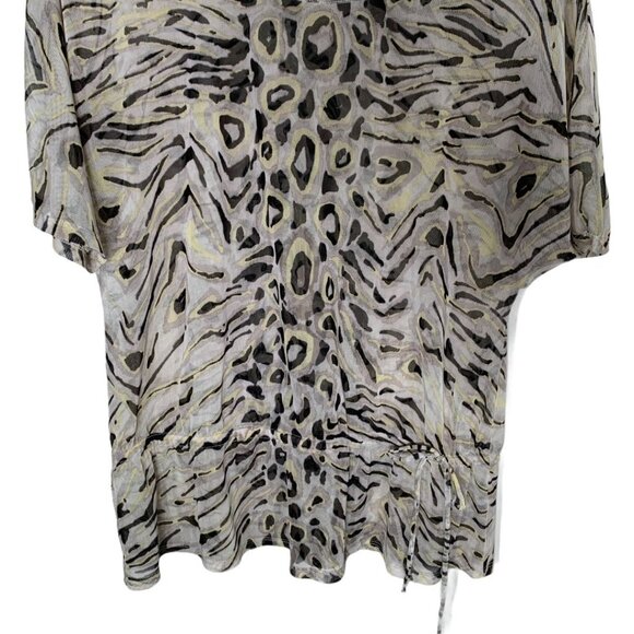 Chicos Easywear Sheer Animal Print Blouse Medium Tan Brown Fall Top - Picture 3 of 10
